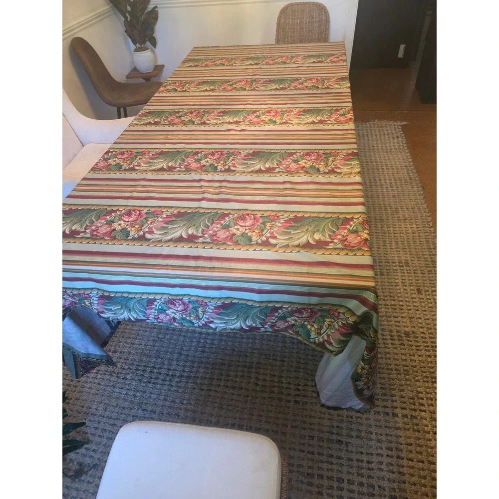 Fabricut Stanley King Studio Floral Stripe Tablecloth FrencCountry Teflon 102x55 - Picture 4 of 5